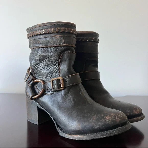 Freebird by Steven - Distressed Tahoe Harness Moto Heeled Boot Brown/Black Sz 8